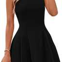 IWD Summer Dresses for Women 2026 Elegant Classy Sleeveless Boat Neck A Line Business Casual Cocktail Party Mini Dress (Black, Large)