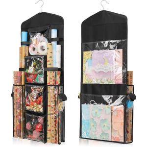 Wrapping Paper Storage, Gift Wrap Organizer Holder Double-Sided Hanging Gift Bag Storage Organizer (Black)