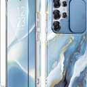 GVIEWIN for Samsung Galaxy S25 Ultra Case with Slide Camera Cover, [Screen Protector] [Shockproof Military Grade Drop Protection] Marble Slim Fit Hard PC Phone Cover S25 Ultra 6.9" 2025 (Serene)