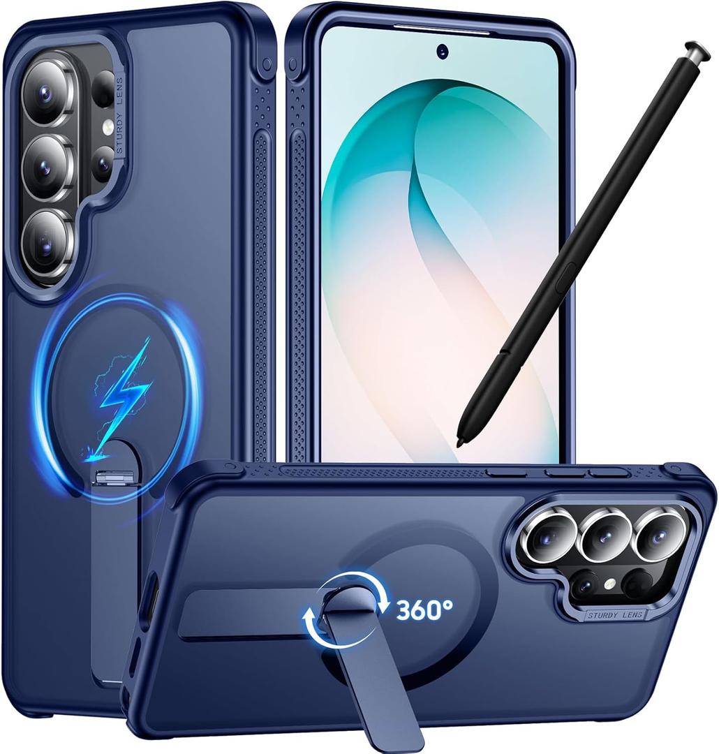 Designed for Samsung Galaxy S26 Ultra Case,[Built-in Invisible Kickstand][Compatible with MagSafe][Military Grade Shockproof], Slim Translucent Matte Phone Case for Samsung S26 Ultra-DrakBlue