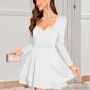 ZAFUL Womens Long Sleeve Ruffle Mini Dress Bodycon Ruched Waist Corset Short Cocktail Party Dresses (White, S)