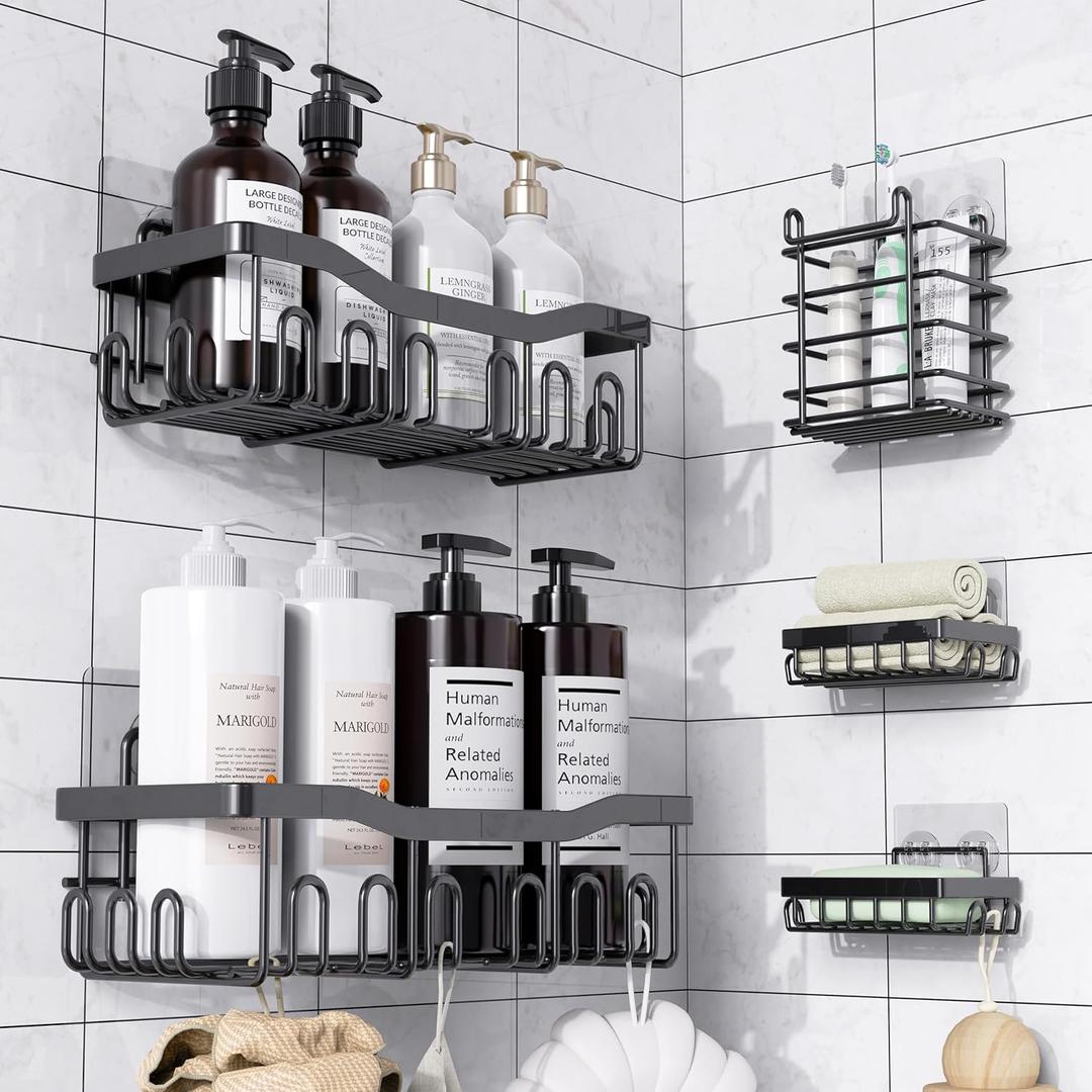 Shower Caddy 5 Pack Rustproof Stainless Steel Bath Organizers With Large Capacity, No Drilling Shelves, Adhesive Shower Caddy, for Bathroom Storage & Home Decor, SC02