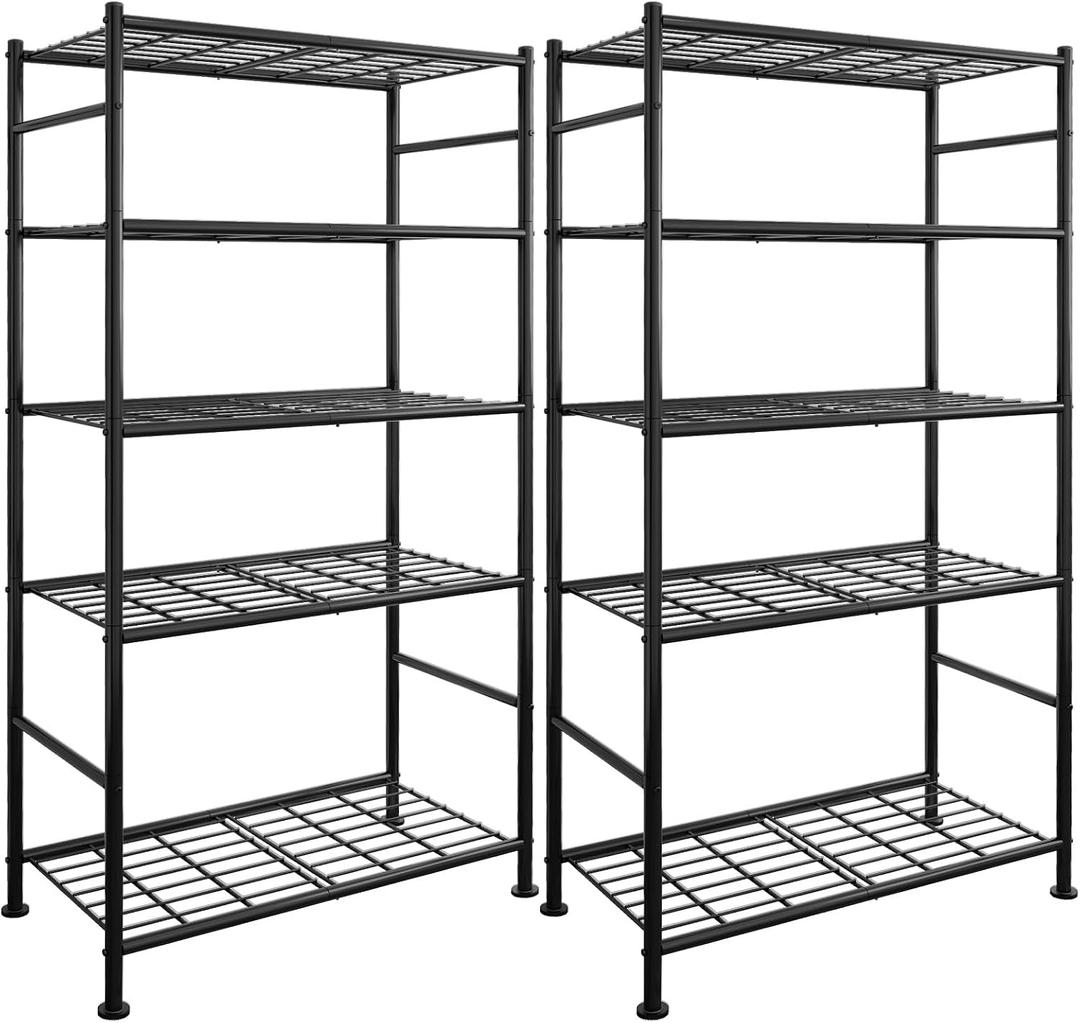 Sakugi Storage Racks - 2 Pack, 5-Tier Freestanding Steel Shelving Units with Reinforced Frame, Adjustable Garage Organization Shelves for Warehouse, Basement, Workshop, 33.5" x 12.6" x 72", Black