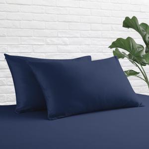 King Size Pillow Protector Set of 2, 100% Egyptian Cotton Pillow Cases with Zipper 400 Thread Count Sateen Weave Cotton Navy Blue Pillow Protector Queen King Pillow Covers for Home/Hotel