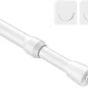 MEXAU 1Pcs Spring Tension Curtain Rod 26-39 inch Spring Tension Rods White Tension Rods Adjustable Spring Rod Extendable Tension Rod For Kitchen, Bathroom, Window, Bookshelf,Closet, Set of 2