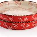 AVLA 2 Pack Ceramic Pie Pan, 9 Inch Round Baking Dish with Double Handle, 28 Ounce Deep Quiche Plate for Kitchen, Cooking, Roasting Lasagna (Sakura, Red)