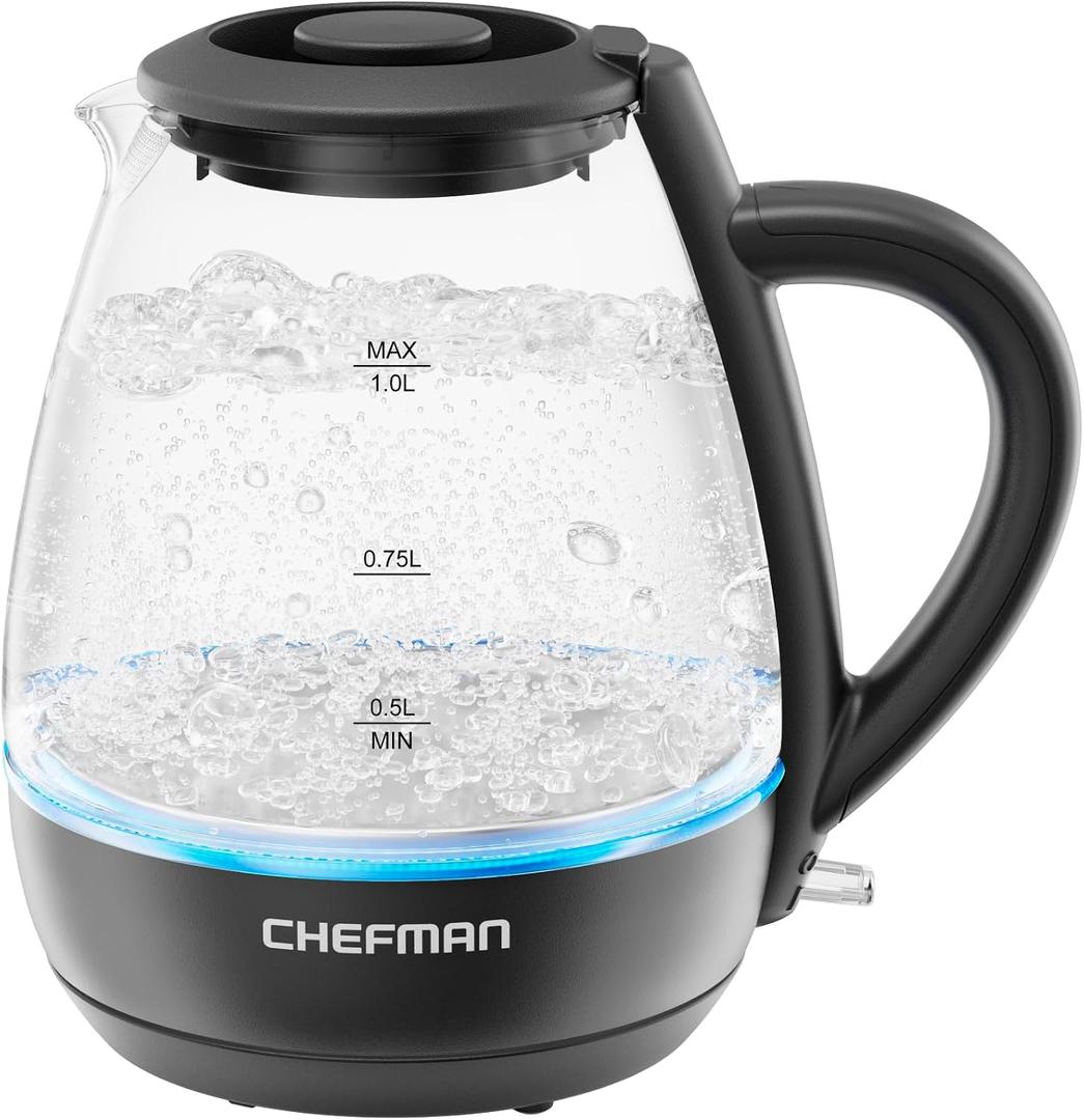 Chefman Electric Kettle with Tea Infuser, Compact 1L (4 Cups), 1500W, Removable Lid for Easy Cleaning, Boil-Dry Protection, Stainless Steel Filter, BPA Free, Auto Shut Off, Small Electric Tea Kettle