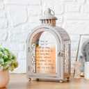 TRIROCKS Memorial Lantern 11'' High Walk Beside Us Remembrance Lantern With Automatic Timer LED Candle And Love Pattern Bereavement Sympathy Gifts For Funeral Memorial Service Loss of Loved One (Grey)