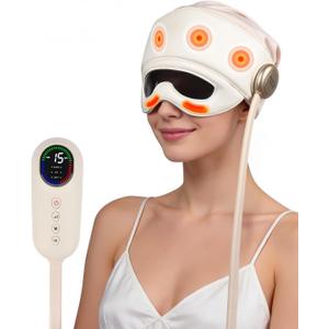 Head and Eye Electric Massager, Eye Massager with Heat | White Noise Helps You Sleep, 5 Zone Kneading, Rechargeable, 3 Temperature Settings