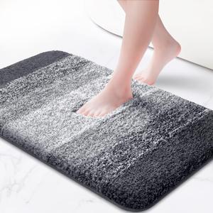 KMAT Bathroom Rugs Bath Mat 16"x24" Luxury Soft Shaggy Absorbent Bathroom Mats Non Slip Plush Bathmat Runner Carpet Bath Mats for Bathroom Floor Tub and Shower (Gradient Grey)