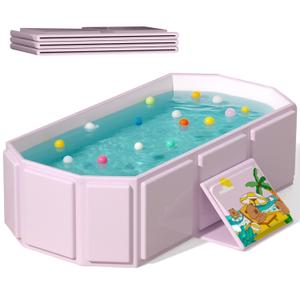 Portable Folding Baby Bath Tub, 29.5L x 17.7W x 9.8H inches, Suitable for 0-6 Years, Pink/Mint Green (Pink)