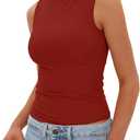 Darong Women's High Neck Tank Top Sleeveless Double Lined Basic Tops Going Out Casual Tank Shirts (Red, M)