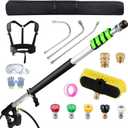 24 FT Telescoping Pressure Washer Wand with Pressure Washer Extension Wand,Gutter Cleaner Attachment, Pressure Washer Telescoping Wand with 5 Spray Nozzle Tips, 2 Hose Inlet Adapters, Brush Head