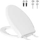 Hibbent Elongated Toilet Seat with Oval Cover, Soft Close Toilet Seat, Easy to Install,Never Loosen Hinge to Prevent Shifting, Non-slip Seat Bumpers and Easily Cleaning(White)