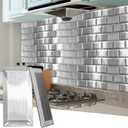 Art3d 100 Pcs Peel and Stick Backsplash Tiles, 3D Textured Metal Stick On Subway Wall Tiles for Kitchen Back Splashes, Bathroom, Laundry Room, 3 x 6 Inch, Stainless