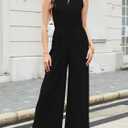 Gardenwed Women's Sleeveless Wide Leg Jumpsuit, Elegant Side Split High Waist Palazzo Pants Romper with Pockets Button Detail (Black, L)