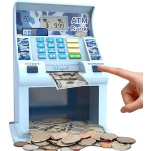 ATM Piggy Bank for Kids，ATM Bank Cash Coin Saving for Real Money with Debit Card，Coin Recognition, Balance Calculator, Electronic Savings Safe Box，Gift for Ages 6-13 Piggy Bank