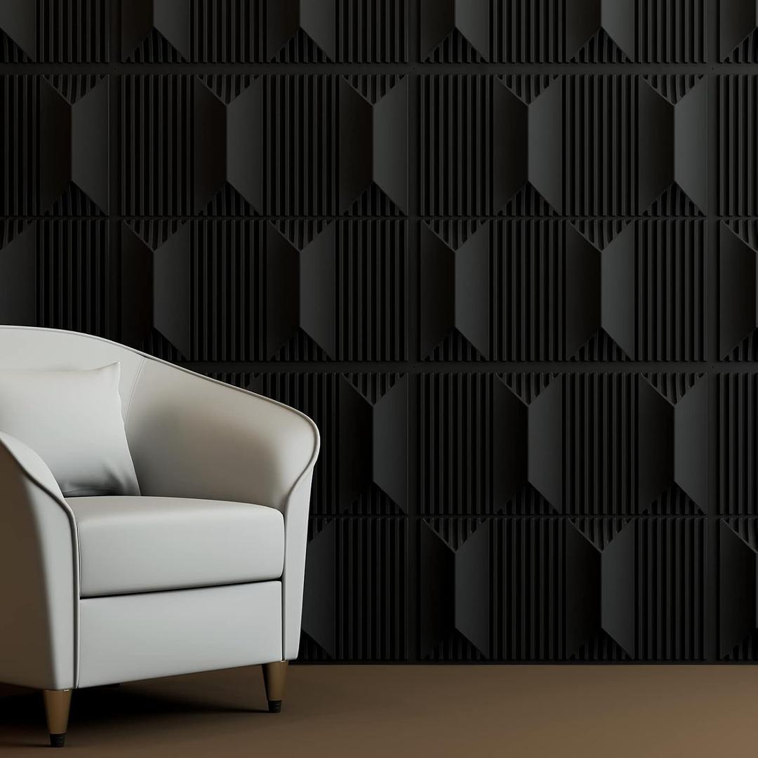 Art3dwallpanels PVC 3D Wall Panel for Interior Wall Dcor, 19.7" x 19.7" Wall Decor PVC 3D Wall Panels, 3D Textured Wall Panels, Pack of 12 Tiles, Black