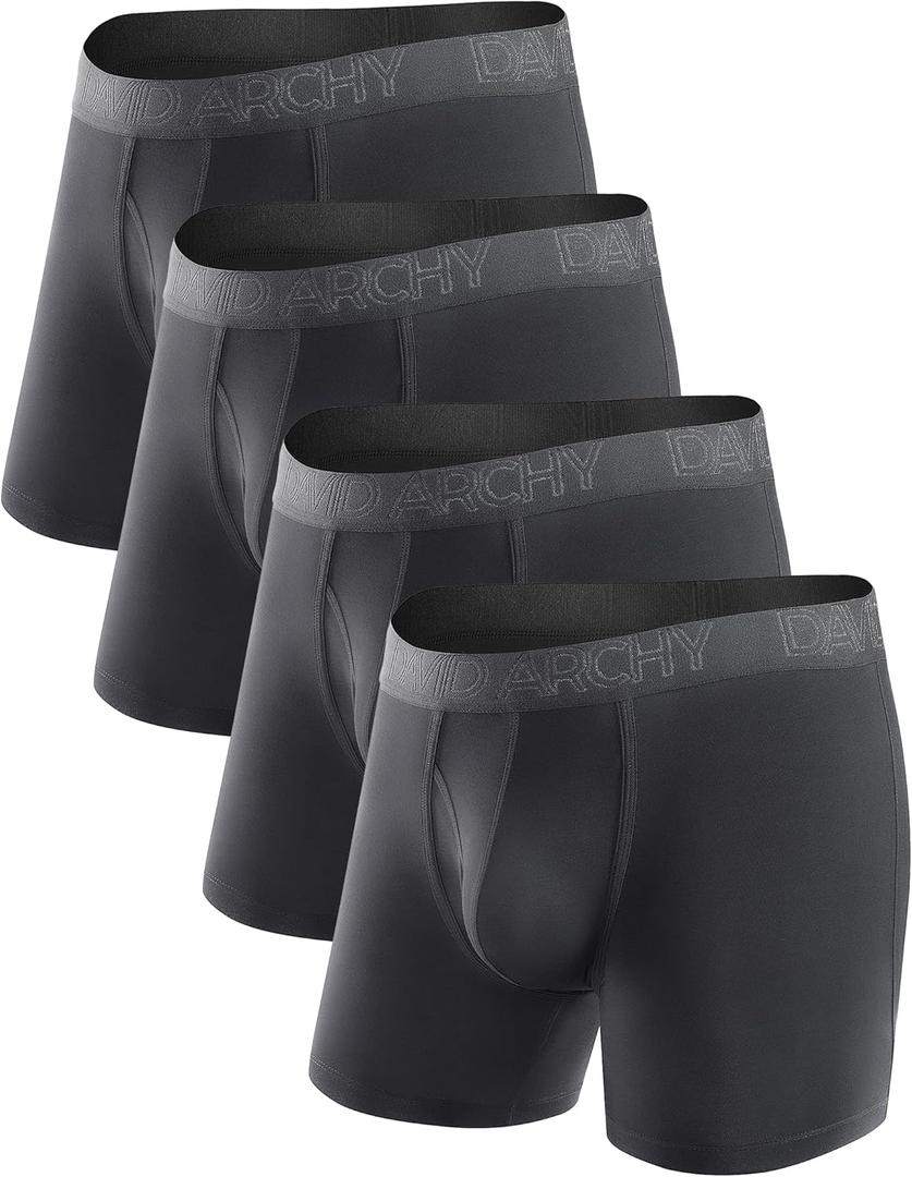 DAVID ARCHY Mens Underwear Boxer Briefs Breathable Soft Moisture-Wicking with Fly Underwear for Men Multipack (Medium, A1, 5.5'', Black, 4 Pack)