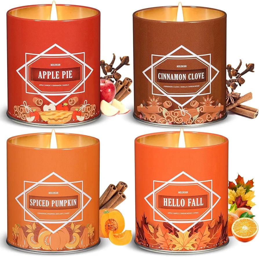 Valentine's Day Gifts for Women Men, Winter Scented Candle Set – 36oz (4×9oz) Soy Candles with Cozy & Warm Seasonal Scents of Pumpkin Spice/Cinnamon Clove/Apple Pie/Hello Fall