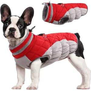 FUAMEY Dog Coat for Small Dogs,Waterproof Dog Winter Jacket with Harness Built in Puppy Cold Weather Coats Reflective Pet Vest with Zipper Warm Fleece Dogs Snowsuit Windproof Red, Size S