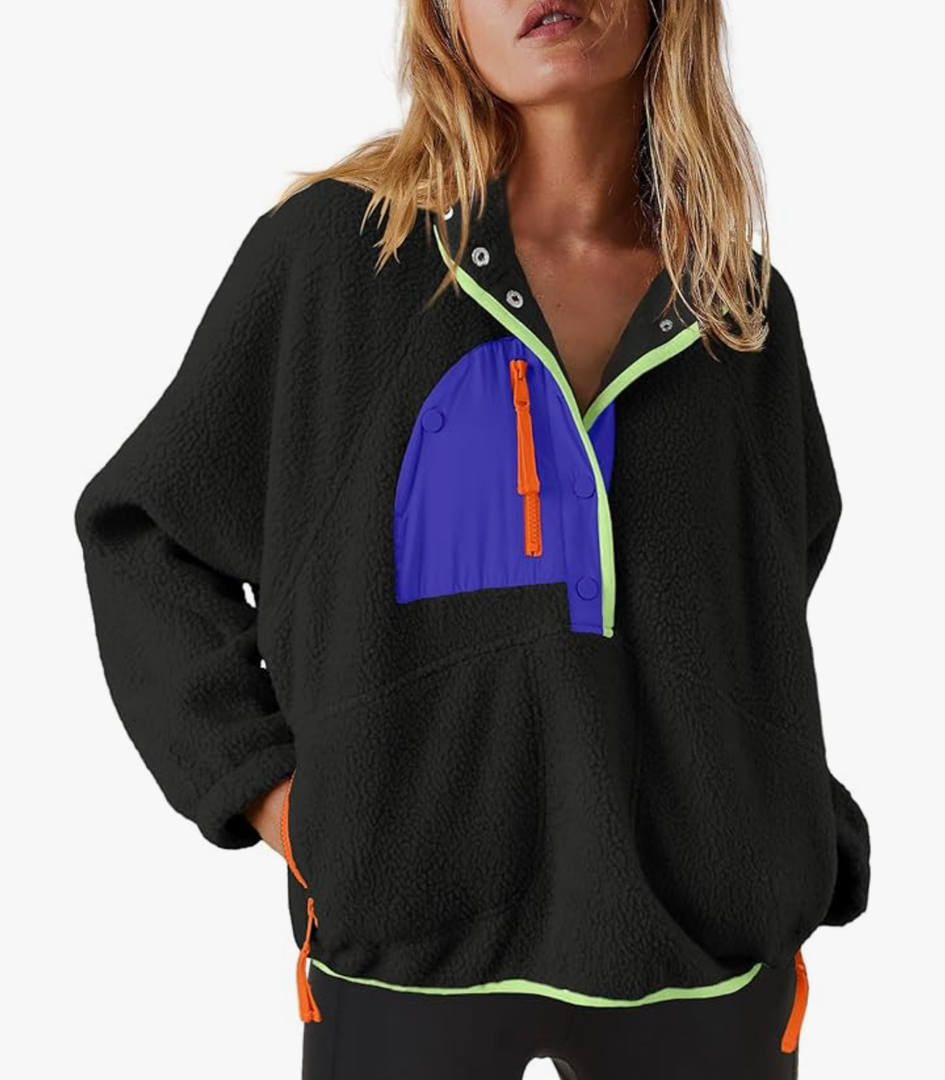 Nirovien Womens Fleece Pullover Long Sleeve Sherpa Jacket Button Down Fuzzy Sweatshirt Warm Outwear with Pockets, Small