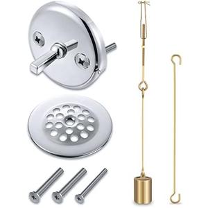 Enhon Universal Bath Tub Drain Linkage Assembly with Trip Lever and Strainer Done Cove, Bathtub Drain Kit, Fit for Trip Lever Bath Tub Waste and Overflow Drain, Chrome