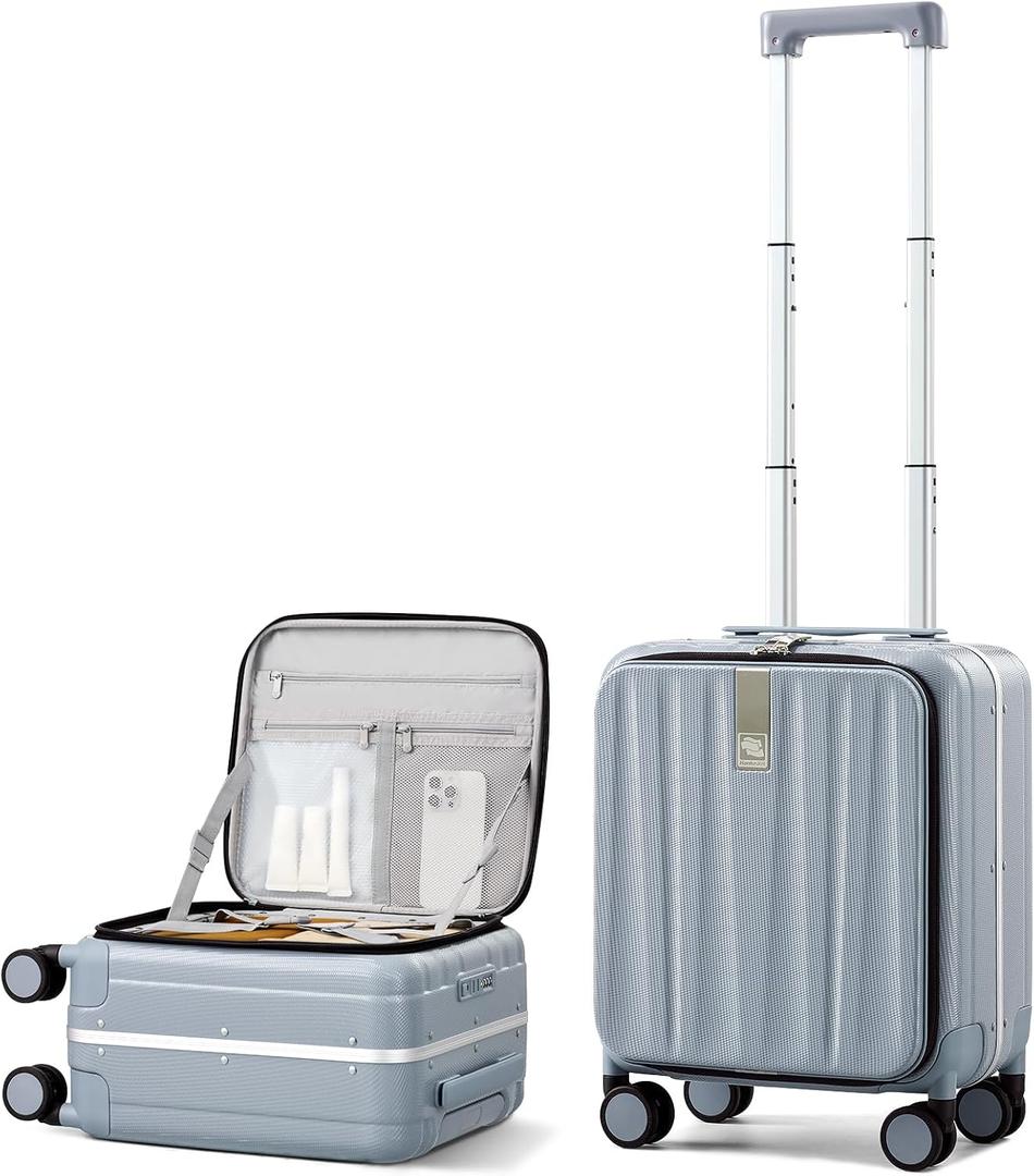 Hanke 16 Inch Small Carry On Luggage, Top Opening Aluminum Frame Suitcase