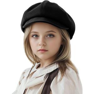 Jastore Kids Boys Girls Newsboy Caps Wool Flat Beret Cabbie Hat for Toddler (4-8 Years, Black)