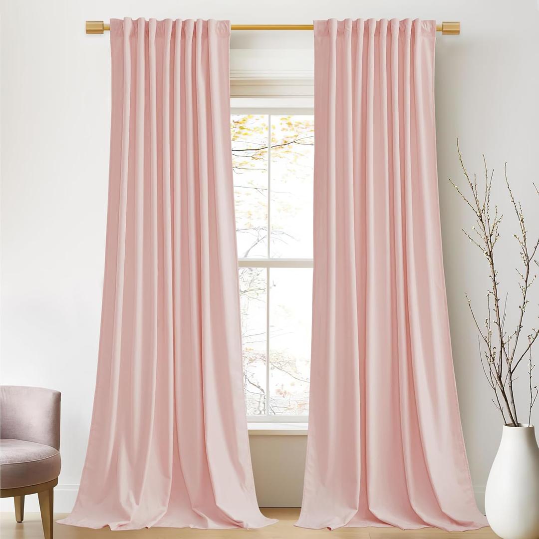 StangH Baby Pink Velvet Curtains 96 Inches Long, Room Darkening Super Soft Drapes with Rod Pocket Back Tab Styling for Living Room Bedroom, Thermal Insulated Window Treatment, W52 x L96 inch, 2 Panels