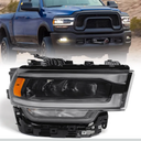 FIONE Headlight Compatible with Dodge Ram 2500 3500 2019-2024 W/LED Daytime Running Light DRL Head lamp Assembly Black headlamp W/Bulb Right Passenger Side 68360180AC