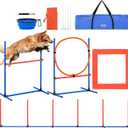 VEVOR Dog Agility Training Equipment, Dog Agility Course Backyard Set with Adjustable High Hurdles,Weave Poles,Jump Ring,Square Pause Box,Whistle,Foldable Bowl, Obstacle Course Kit with Storage Bag