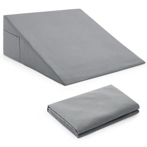 Horbaunal Silver Grey Bed Wedge Pillow Cover with Zipper Design, Wedge Pillowcase Protector with Side Pocket for Storage, 26" L x 25" W x 10" H(Pillow Not Include)