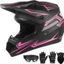 Youth Motocross Helmet for Kids - DOT Approved Full Face Off-Road Mountain Bike ATV Dirt Bike Safety Gear With Goggles, Gloves, and Mask (Small, Pink)
