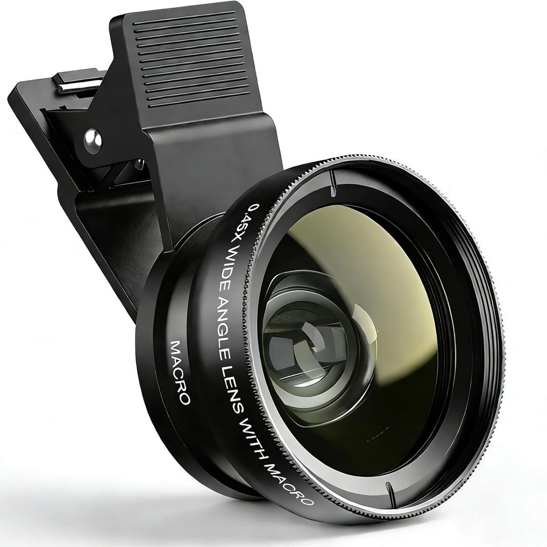 Phone Camera Lens Kit 2 in 1, 0.45X Wide Angle Lens+ 12.5X Macro Lens, Cell Phone Len Attachments Accessory for iPhone, for Samsung, for Android Smartphone
