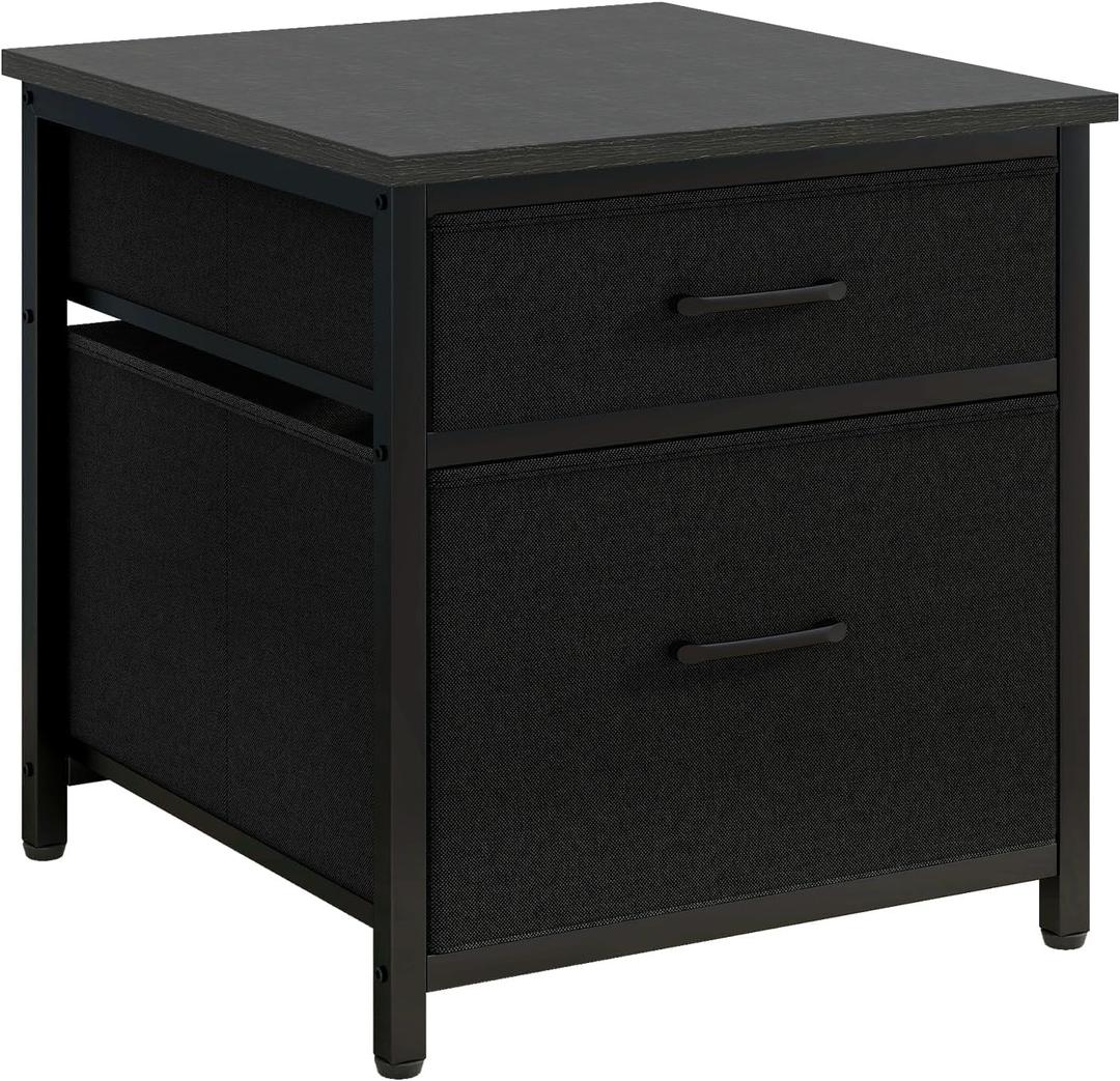 YMYNY Mini Fridge Stand with Storage, Mini Fridge Cabinet with Fabric drawers, 250lbs Heavy-Duty Compact Refrigerator Table, Coffee Bar Shelf, for Home, Office, Bedroom, Black HBR008B