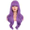 BERON Purple Wig Long Wavy Purple Wig with Bangs for Women Daily Party Hairnet Include