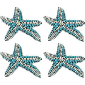PATIKIL 4 Pcs Starfish Rhinestone Beaded Patch, Starfish Sequin Applique Patches Sew on Fabric Sequin Patch for Clothing Bag Jeans Shoes Hats Jacket DIY Crafts, Blue