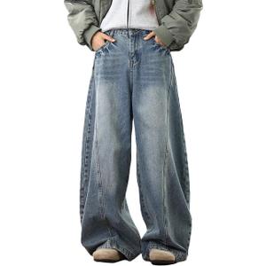 Nutriangee Men's Baggy Wide Leg Barrel Jeans Loose Fit Trendy Cutlass Streetwear Y2k Hip Hop Denim Pants (Blue)
