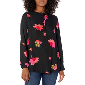 Amazon Essentials Women's Long-Sleeve Woven Blouse, Office Work Business Casual (X-Large, Black Pink Floral)