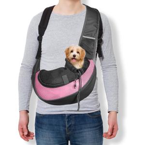 Dog Sling Carrier for Small Pet Up to 5.5 lbs Hand-Free Drawstring Pet Sling Carrier with Safety Hook & Adjustable Strap, (Pink, 1 Pcs) Intended for Hiking and Camping