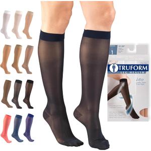 Truform Sheer Compression Stockings, 15-20 mmHg, Women's Knee High Length, 20 Denier, Navy, Medium