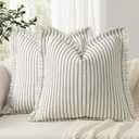 ZWJD Throw Pillow Covers 20x20 Set of 2 Striped Pillow Covers with Fringe Chic Cotton Decorative Pillows Square Cushion Covers for Sofa Couch Bed Living Room Farmhouse Decor (Olive Green)