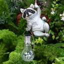 Resin Raccoon Garden Statue Solar Fence Lights Outdoor Hanging Decor Porch Tree Decorations Yard Ornaments Small Cute Figurines Funny Gifts for Women Men Lovers