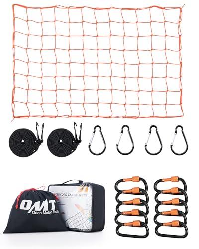 Orion Motor Tech Small Cargo Net, 3'x4' Cargo Net for Roof Rack with 4"x4" Small Mesh, 6'x8' Max Size Truck Bed Net with Locking Carabiners, Straps, Automotive Cargo Net (3 x 4 ft., Orange)