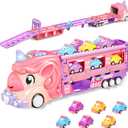 Car Toys for Kids 3-5, Carrier Truck Toy Gifts for 3 4 5 6 7 Year Old Girls, Foldable Race Track Monster Trucks with 6 Mini Cars, Birthday Gifts for Kids Girls 4-6