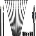 Musen 28"/30" Carbon Archery Arrows, Shaft Spine 500 with Removable Tips, GPI 13.0 Hunting and Target Practice Arrows for Both Compound Bow and Recurve Bow, 12 Pcs (Black)
