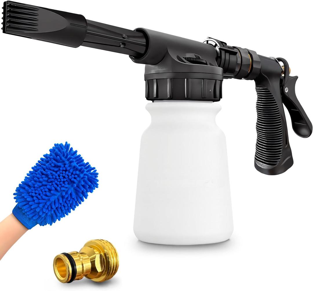Car Wash Foam Gun + Microfiber Wash Mitt - Car Foam Sprayer - Foam Cannon for Hose - Spray Foam Gun Cleaner - Snow Foam Blaster for Cars, Boats, RVs, Foam Cannon Connects to Any Garden Hose (Classic - Black)