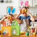 Tudomro 60 Pieces Easter Tote Bags with Handles Bunny Non Woven Bags Reusable Easter Grocery Shopping Bag Kitchen