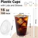 Lamosi 100 Pack 16 oz Clear Plastic Cups with Lids and Straws, Disposable Plastic Coffee Cups with Lids for Iced Coffee, Cold Beverages, Smoothies and To-Go Drinks
